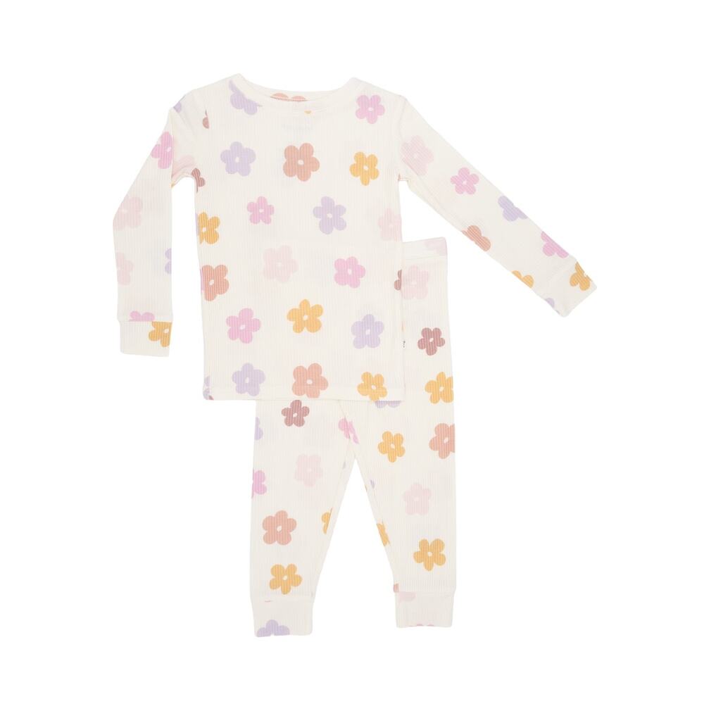 Brave Little Ones Big Daisies Small Ribbed Two-Piece Set Bamboo PJs 4T